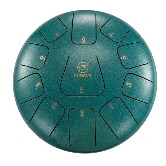 Yunava Handpan - 30 cm ø - Malachite - Steel Tongue Drum - Hand Klankschaal incl. Lesboek & Beschermtas - Hangdrum — afbeelding 2