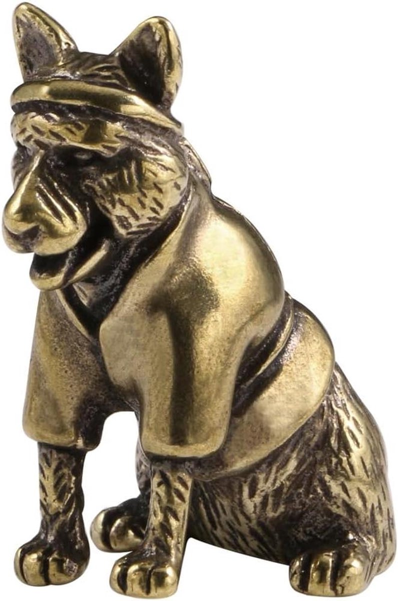 Hond Miniatuur Beeldje - Bronzen Sculptuur - Desktop Decoratie - Puur Handgemaakt - 25 x 36 mm - Brons