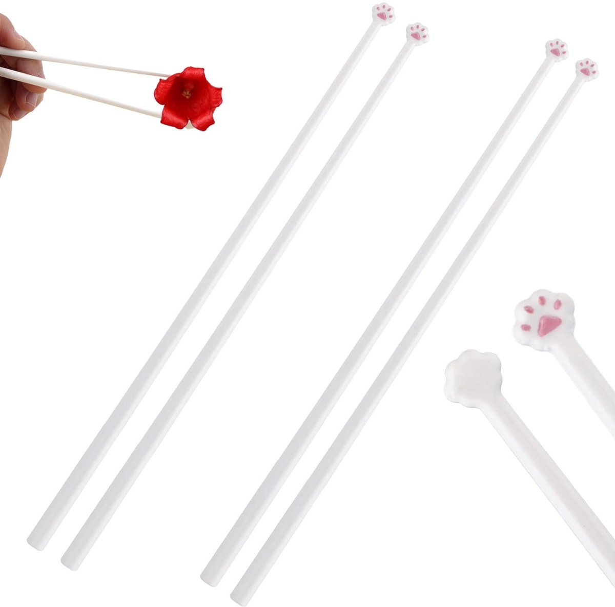 Dailygoods- Eetstokjes 2 Paar - Kattenpoot Eetstokjes - Herbruikbaar - Antislip - Lichtgewicht - Plastic - 25 cm