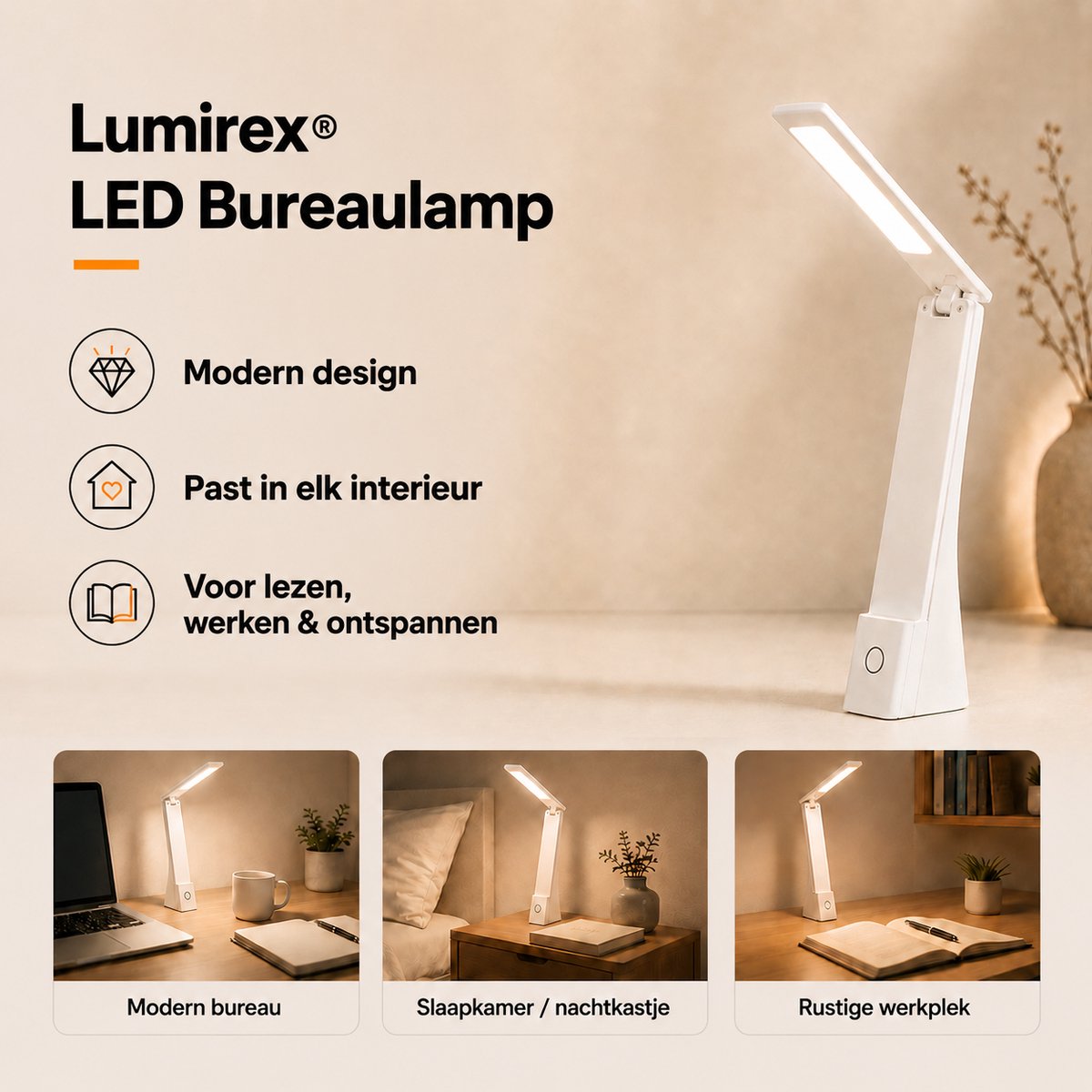 Lumirex Bureaulamp - Draadloos & Netstroom thumbnail 2