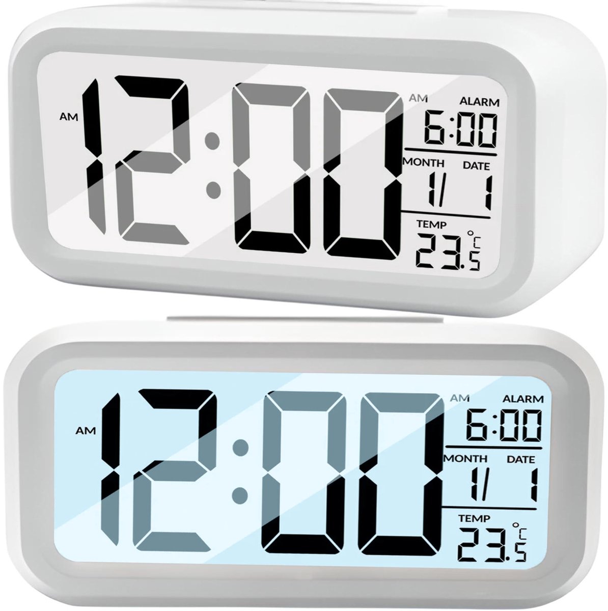 Dailygoods- Wekker digitaal - Groot LCD-display - Temperatuurweergave - Compact formaat - Achtergrondverlichting - Geschikt voor kinderen/volwassenen - Klok