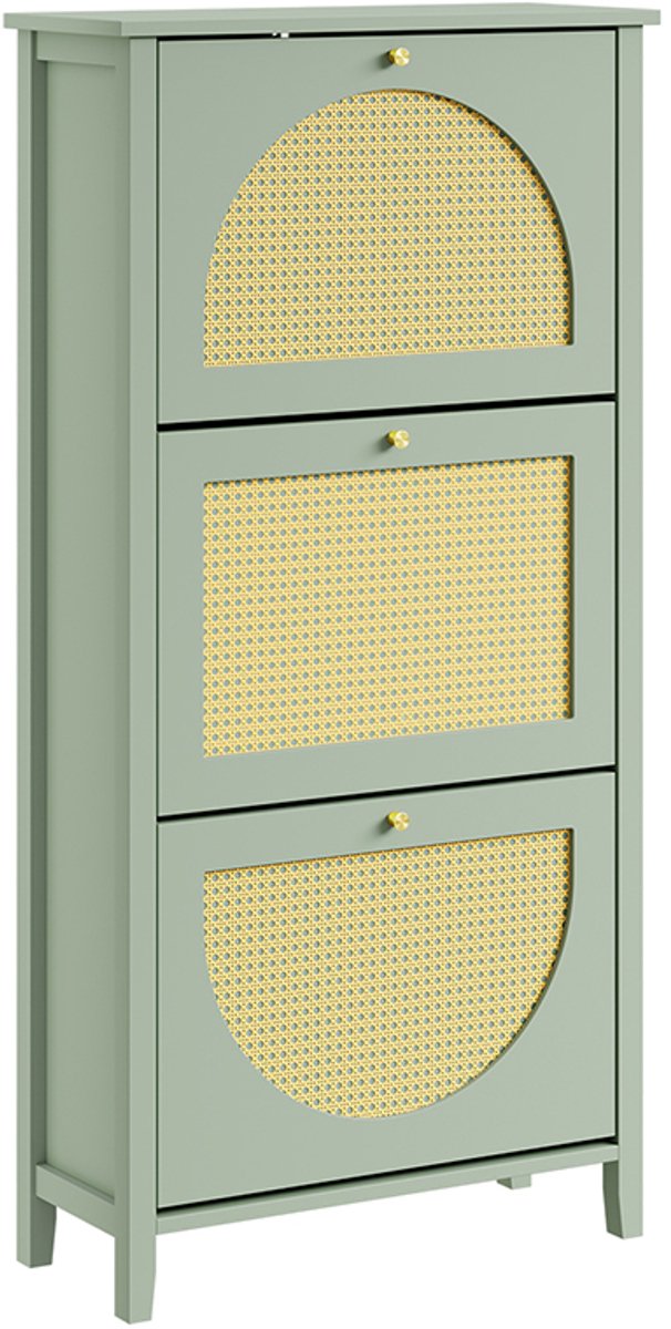 SoBuy FSR222-GR - Schoenenkast - Groen - 3 deuren - 12 paar schoenen - Vintage stijl | FSR222-GR