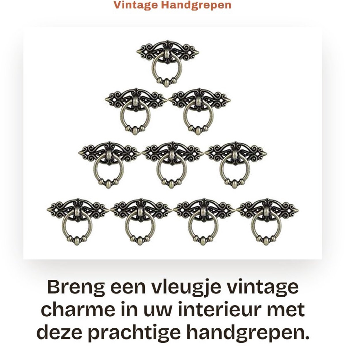 Dailygoods- Handgrepen Vintage - 10 Stuks - Zinklegering - Dressoir/Deur - Ring Trekken -