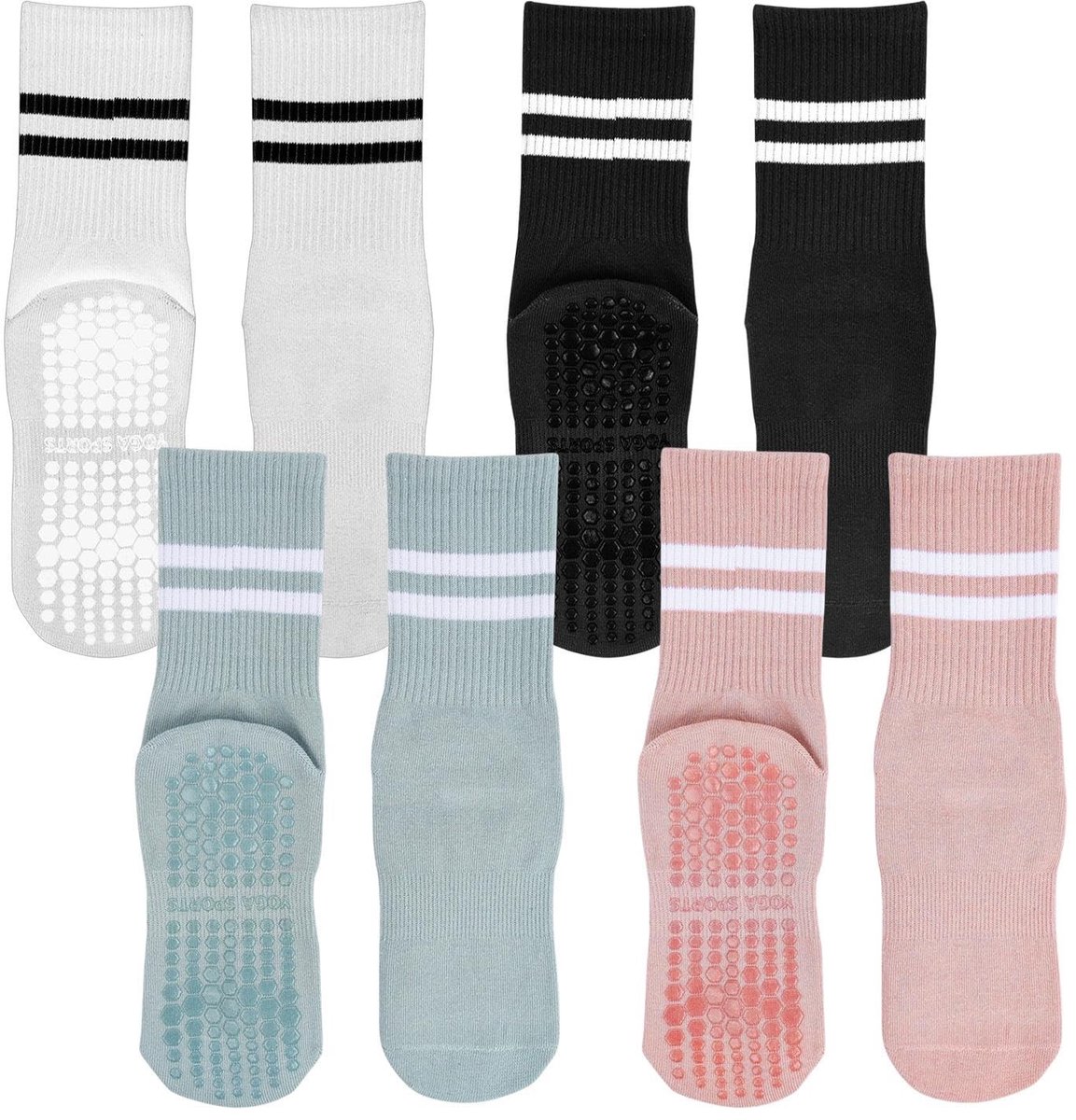 Dailygoods- Antislipsokken Dames - 4 Paar Pilates/Yoga Sokken - Antislip Ontwerp - Ademend/Katoen - Voor Herfst/Winter - Zachte Grip - Yogasokken