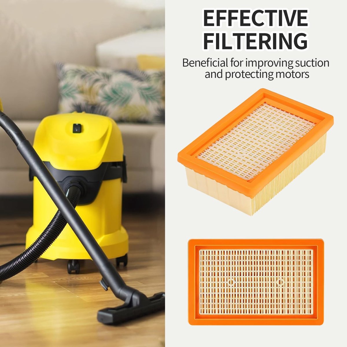 Dailygoods- Stofzuigerfilters 3 Stuks - HEPA Filter - Plat Vouwfilter - Compatibel met Kärcher WD4, WD5, WD6 - Voor MV4, MV5, MV6 - Verlengt levensduur stofzuiger - Stofzuigerzakken