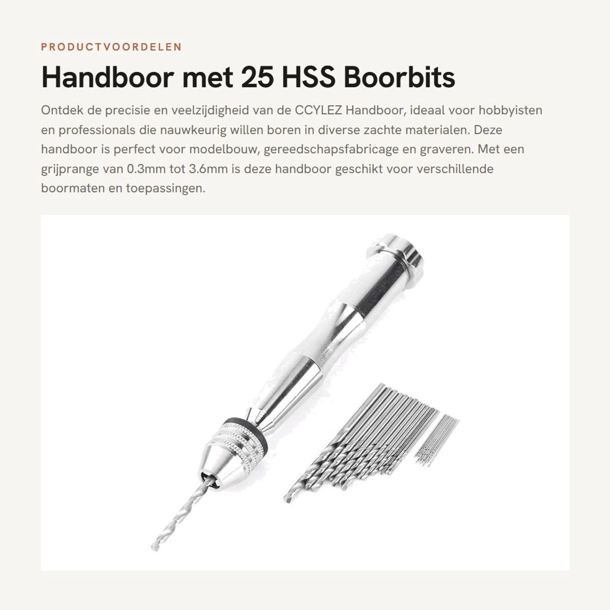 Dailygoods- Handboor - Precisieboren - 25 HSS Boorbits - Grijpbereik 0.3-3.6mm - Geschikt voor Hout/Plastic/Rubber - Lichtgewicht en Efficiënt - Boor
