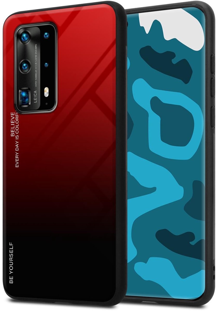 Cadorabo Hoesje geschikt voor Huawei P40 PRO / P40 PRO+ in ROOD - ZWART - Tweekleurige beschermhoes van TPU-silicone Case Cover en achterzijde van gehard glas