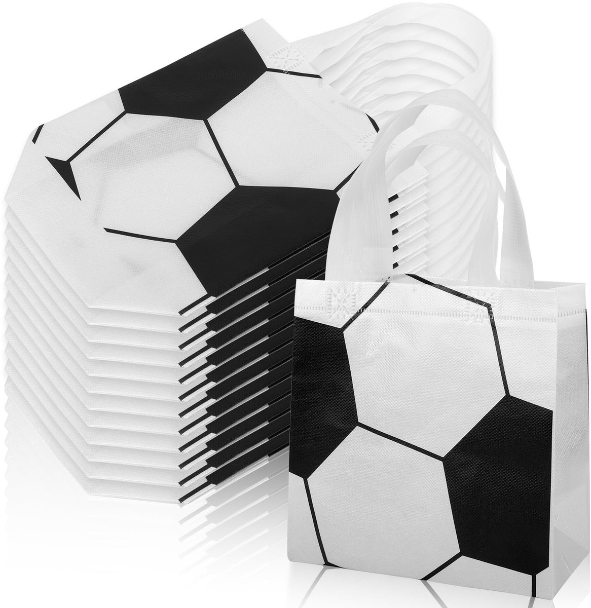 Dailygoods- Goodie Bags 12st - Voetbalthema - Herbruikbare Zakjes - Non-Woven Tassen - Handvatten - 20x21x9 cm - Feestzakjes