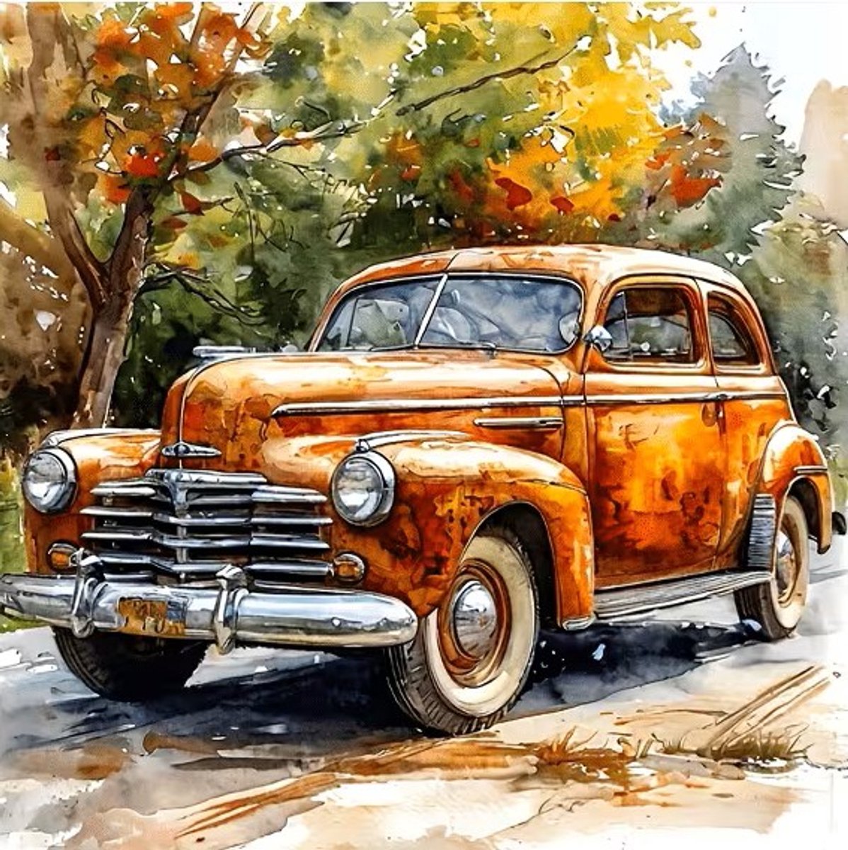 nr 487 Diamond Painting oldtimer auto 25x25cm (rond)