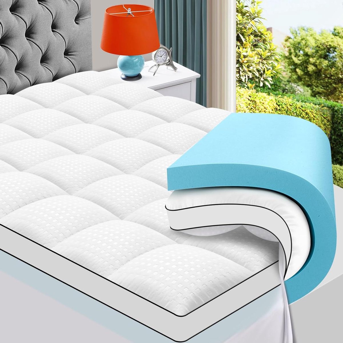 Matras Topper - Verkoudingskussen - Comfortabel Slapen - Dubbellaags Ontwerp - 4 Inch Dik - Wit