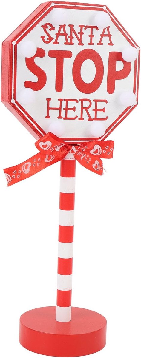 Dailygoods - Kerstman Stop Hier Bord met LED Warm Licht voor Kerstdecoratie