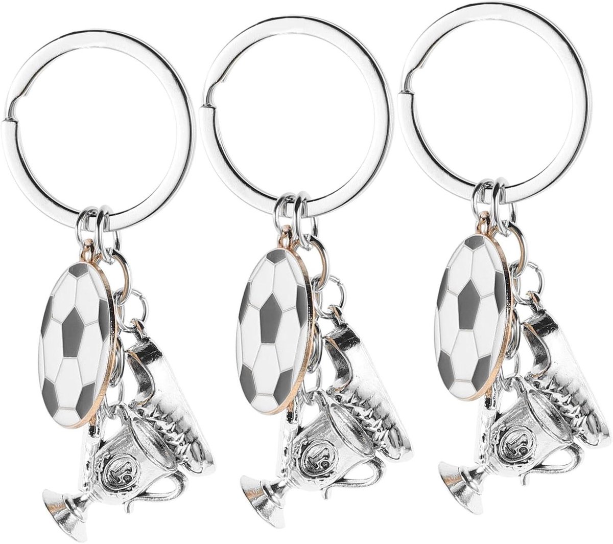 Voetbal Sleutelhanger - Sport Sleutelhanger - Cadeau Fans - Met Schoen Bedels - 3 stuks - Zilverkleurig