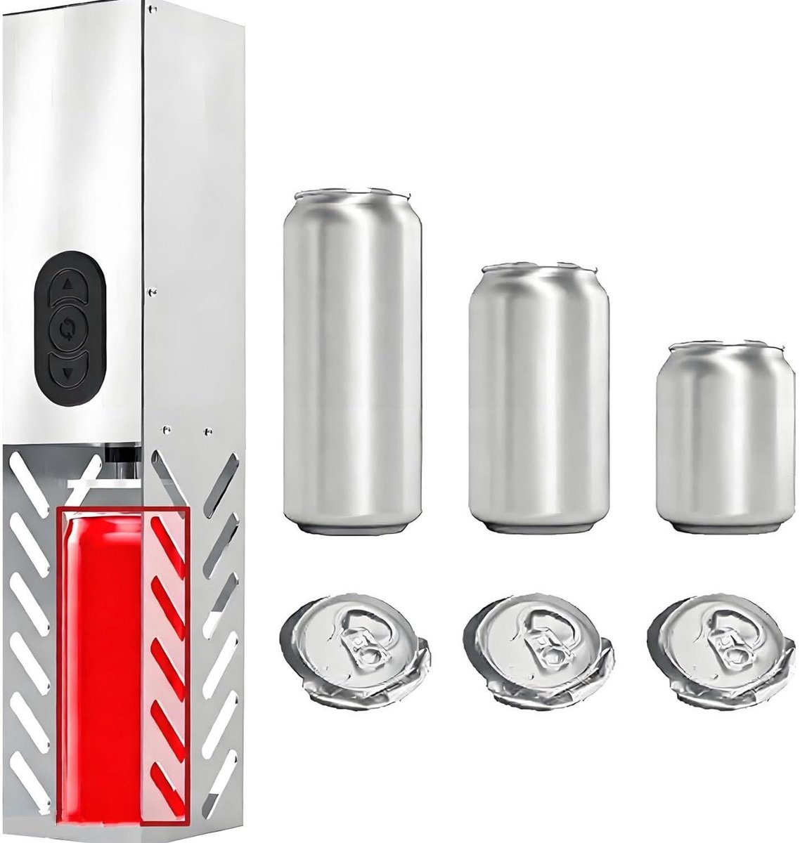 Elektrische Blikjespers - Blikjes Compactor - Afval Reduceren - Automatische Cyclusfunctie - 43.5 x 10 x 9 cm - Zilver