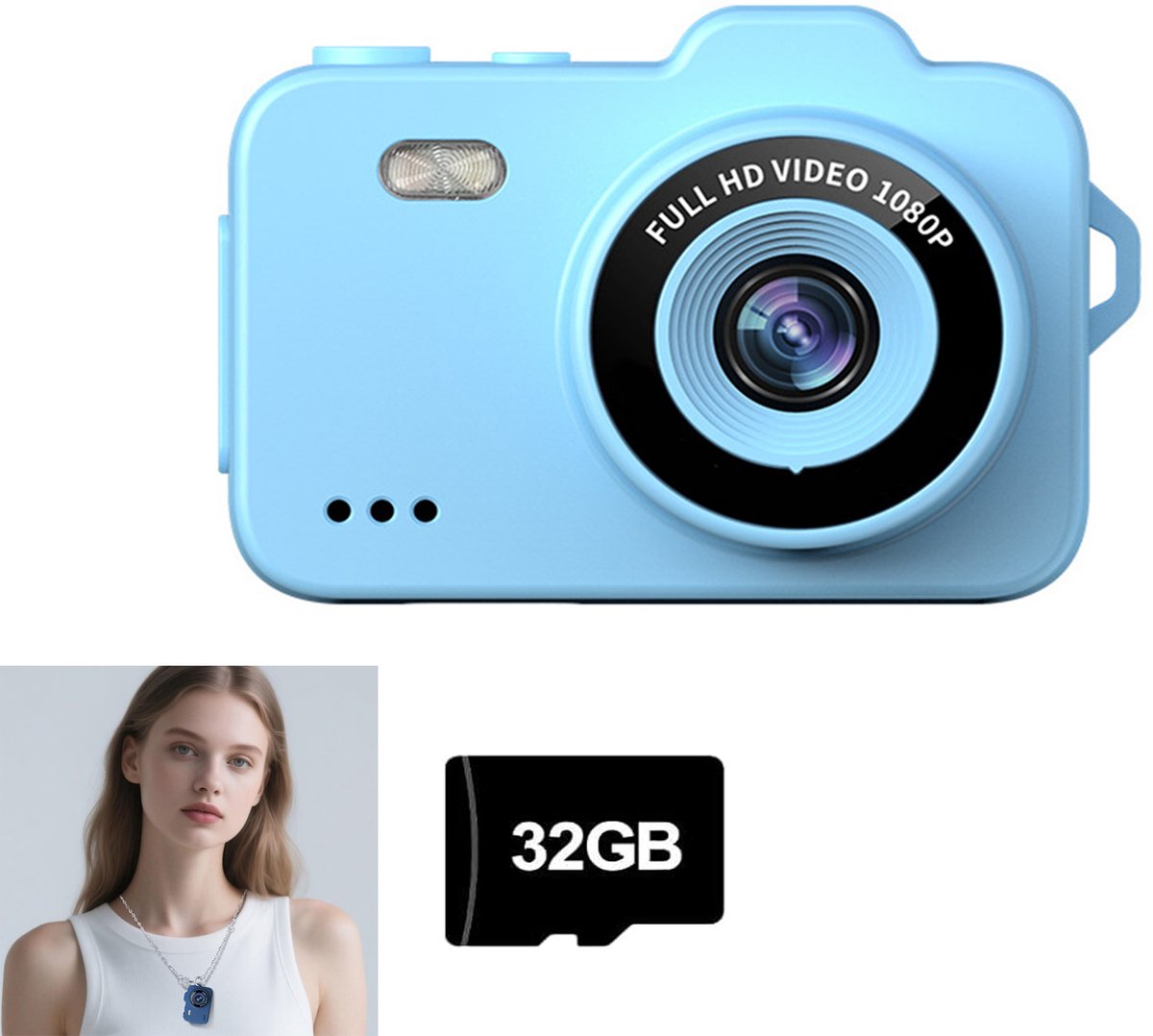 KZQ Minicamera sleutelhanger 48MP 1080P HD compact digitale kindercamera met 0,96 inch scherm oplaadbaar retro fototoestel incl 32GB SD-kaart cadeau voor reizen verjaardag blauw