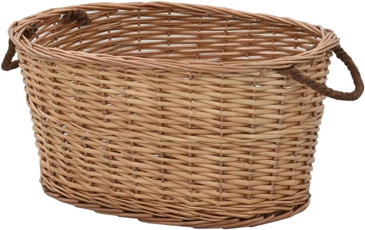 Brandhout Mand - Houthouder Open Haard - Opslag Haardhout - Met Draaggrepen - 58x42x29 cm - Bruin