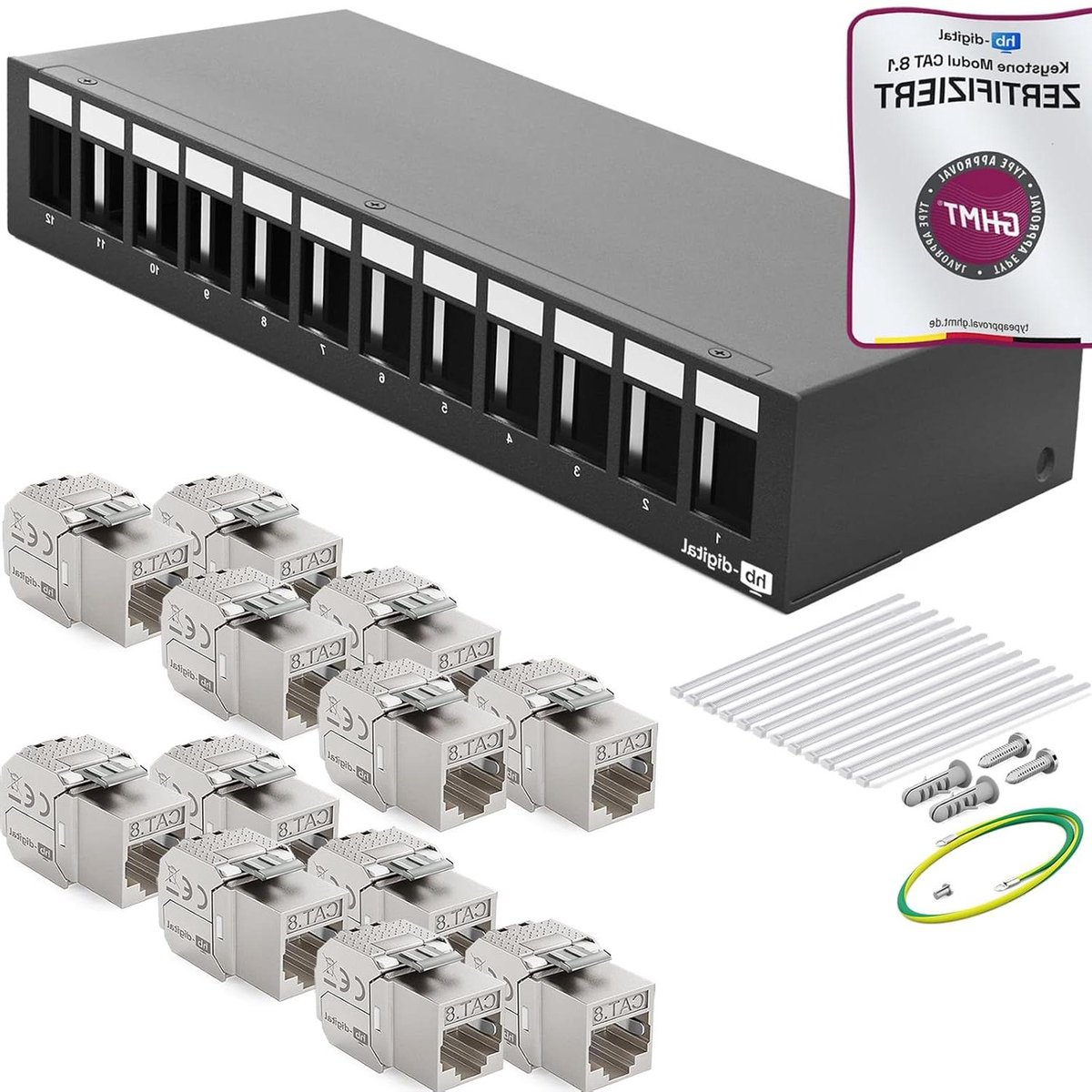 Patchpaneel Netwerk - Netwerkverdeler Patchveld - Netwerkverbindingen Uitbreiden - 12 Poorten RJ45 - 1 HE - Zwart