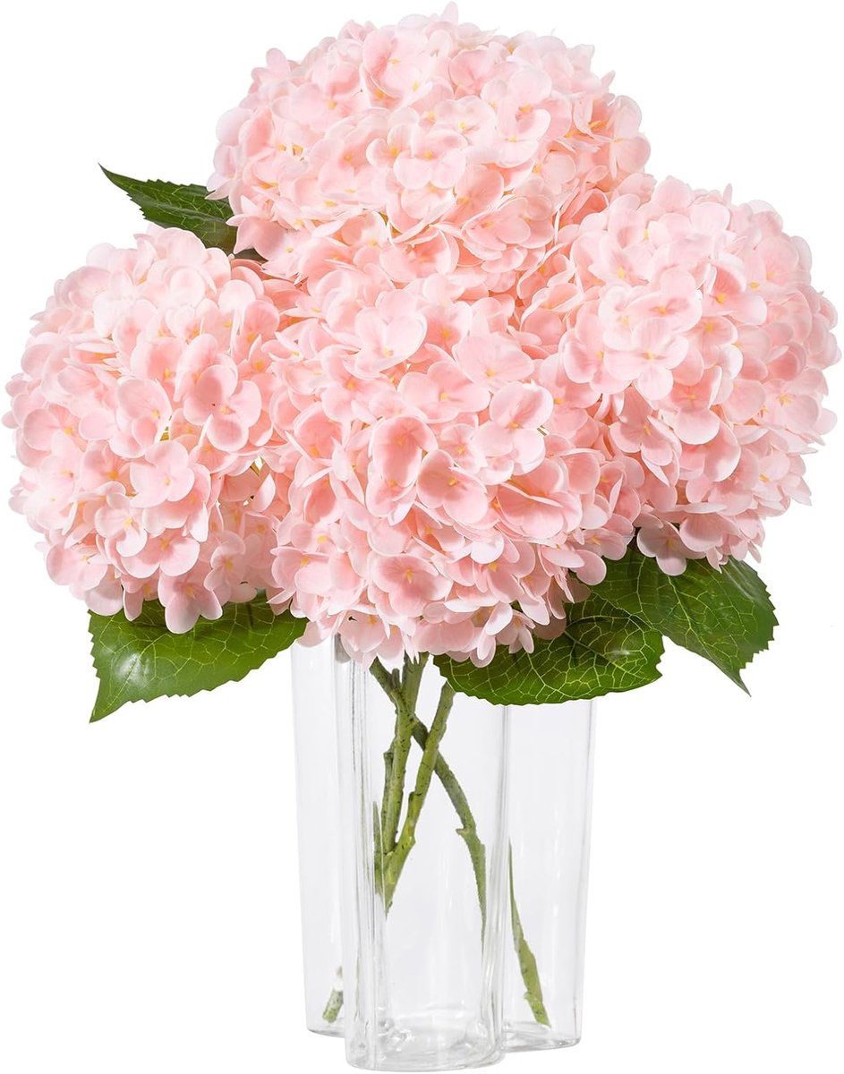 JHA Kunst Hortensia Bloemen 3 Stuks – Hydrangea Takken – Real Touch Kunstbloemen – Decoratieve Zijdebloemen voor Vaas, Woonkamer, Bruiloft & Tafeldecoratie rose
