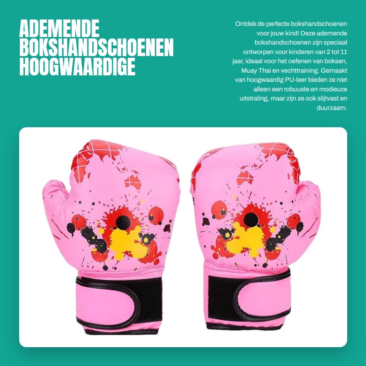 Dailygoods- Bokshandschoenen Ademend - Hoogwaardig PU-leer - Geschikt voor Kinderen 2-11 Jaar - Robuust en Duurzaam - Klittenbandsluiting - Luchtgaten voor Ventilatie - Kindersporthandschoenen
