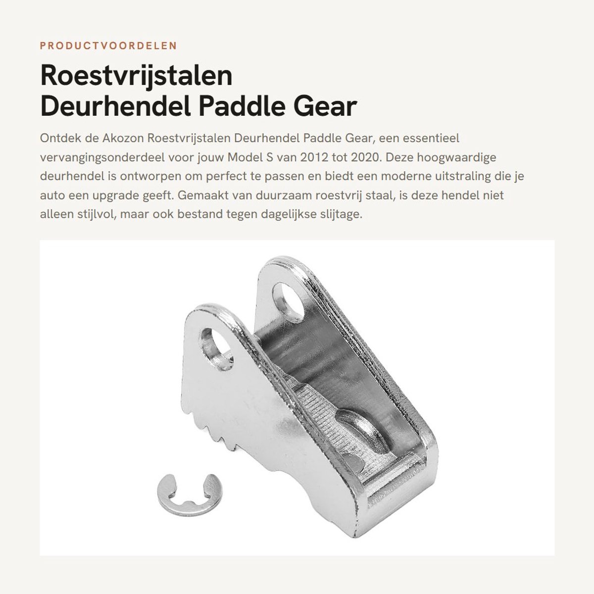 Dailygoods- Deurgrepen Roestvrij Staal - Deurhendel Paddle Gear - Vervanging Model S 2012-2020 - OEM 1042845-00-B - Inclusief Klem - Schokbestendig