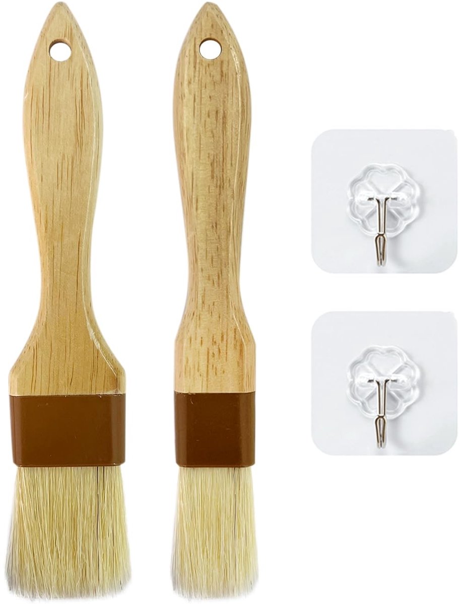 Dailygoods- Bakborstel Set - 2 Stuks - Varkensharen - 2 Maten - Keukenaccessoires - Bacteriënbestendig - Lichtgeel - Keukenborstel