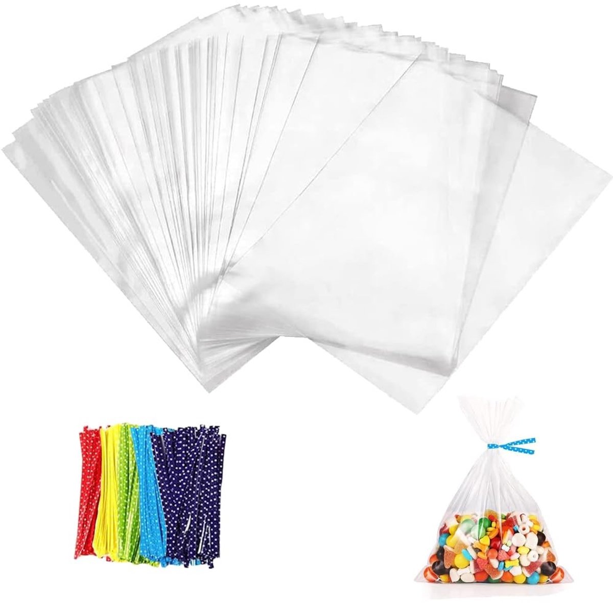 Dailygoods- Cellofaanzakjes 100 stuks - Transparant 20 x 30 cm - Snoepzakjes - OPP-Cadeauzakjes - Twist-bindingen - Geschikt voor inpakken