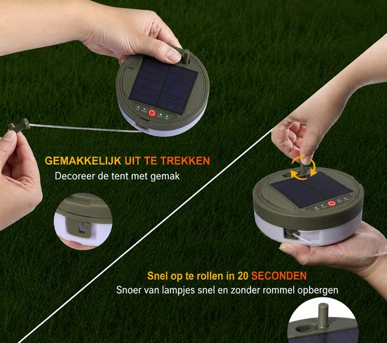 LYNEXA® Camping lamp - Zaklamp - Lichtsnoer Buiten - Lichtslinger - Kampeerlamp Oplaadbaar - 4in1 - 3600mAh Batterij - Warm Wit & RGB - 12 Lichtmodi - Powerbank USB & Zonne Energie - 10m — afbeelding 2