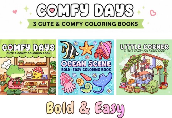Kleurboeken Set van 3 - Little Corner - Into Gardens - Comfy Days - Ook voor Volwassenen - Hygge