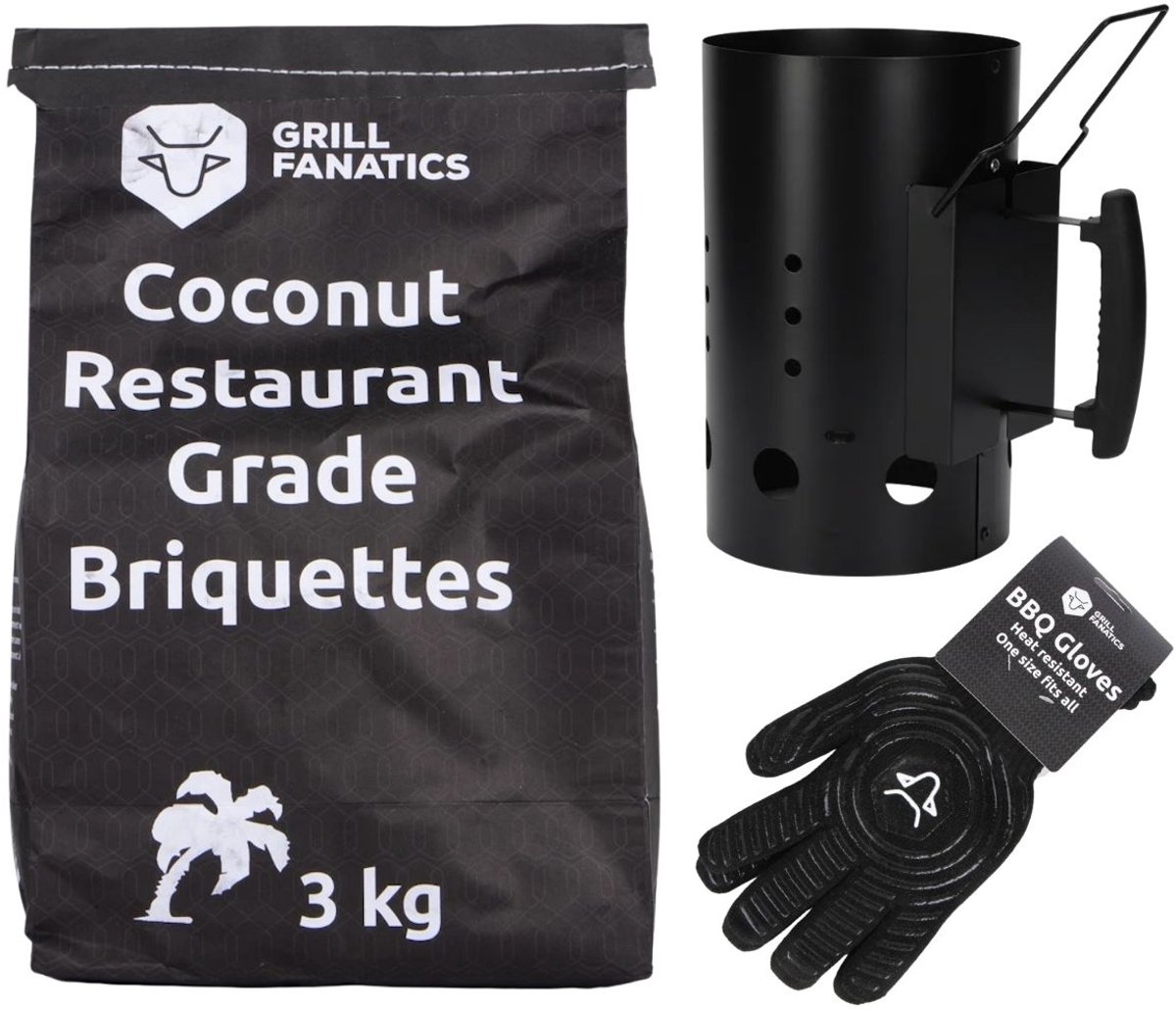Cookinglife Brikettenstarter BBQ Starter Set - Met 3kg Kokosbriketten & Handschoenen
