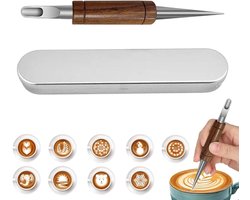 Latte Art Pen - Koffie Kunstgereedschap - Koffie Decoreren - Dubbelzijdig Ontwerp - 14.7 cm - Natuurlijk Hout