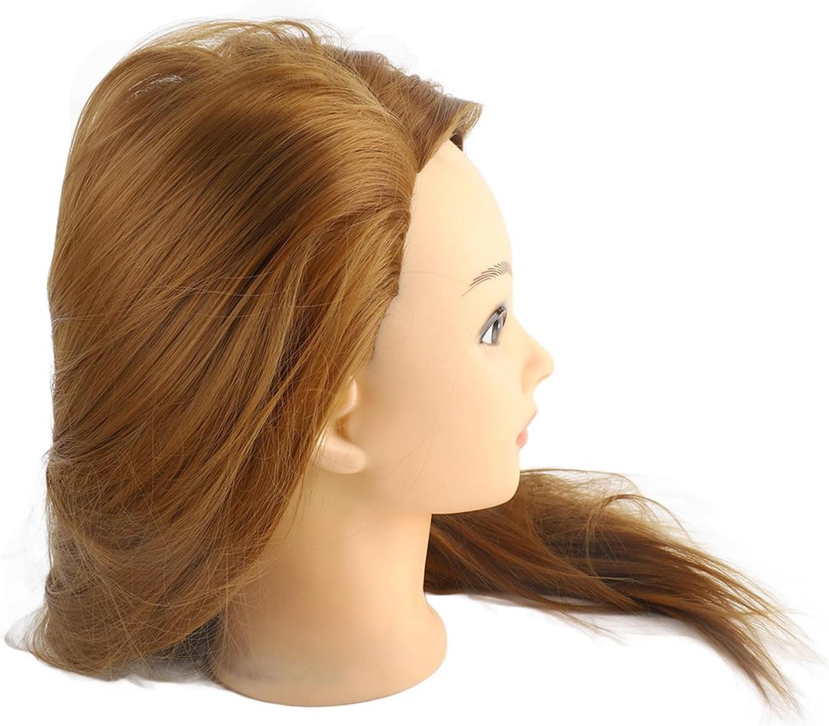 Mannequin Hoofd Oefenpop - Kappershoofd Haarstyling - Haarstyling Oefenen - Hoogwaardige Vezels - 65 cm Haar - Bruin