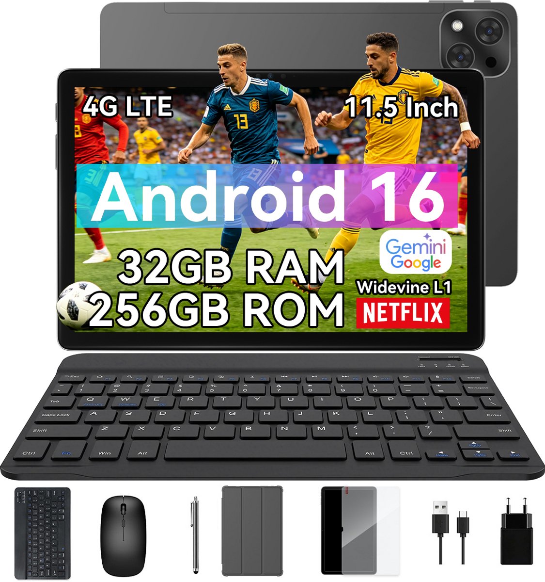 KINGRID Tablet - T12 Pro Tablet - 24GB RAM - 256GB - 4G Dubbele Simkaart - WiFi 6 - 11.5 inch - 8000mAh- Android 16 - Grijs
