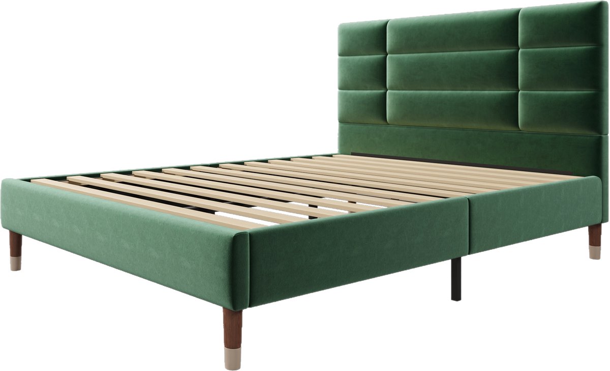 COVREO Bedframe 140x200 cm - groen velvet, hoofdbord, zonder matras