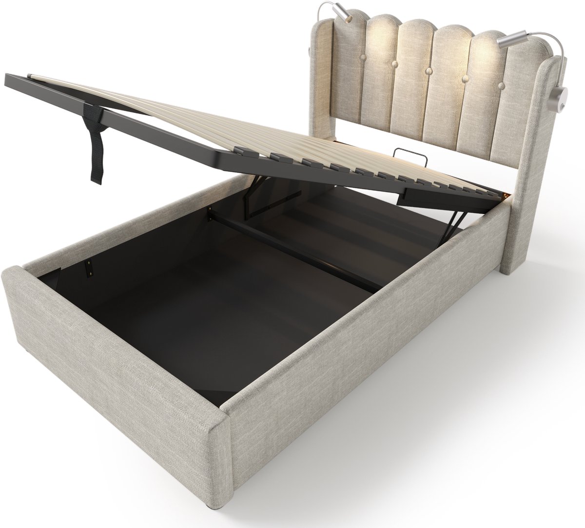 COVREO Bedframe 90x200 cm 95 x 206 cm beige stof met leeslamp zonder matras
