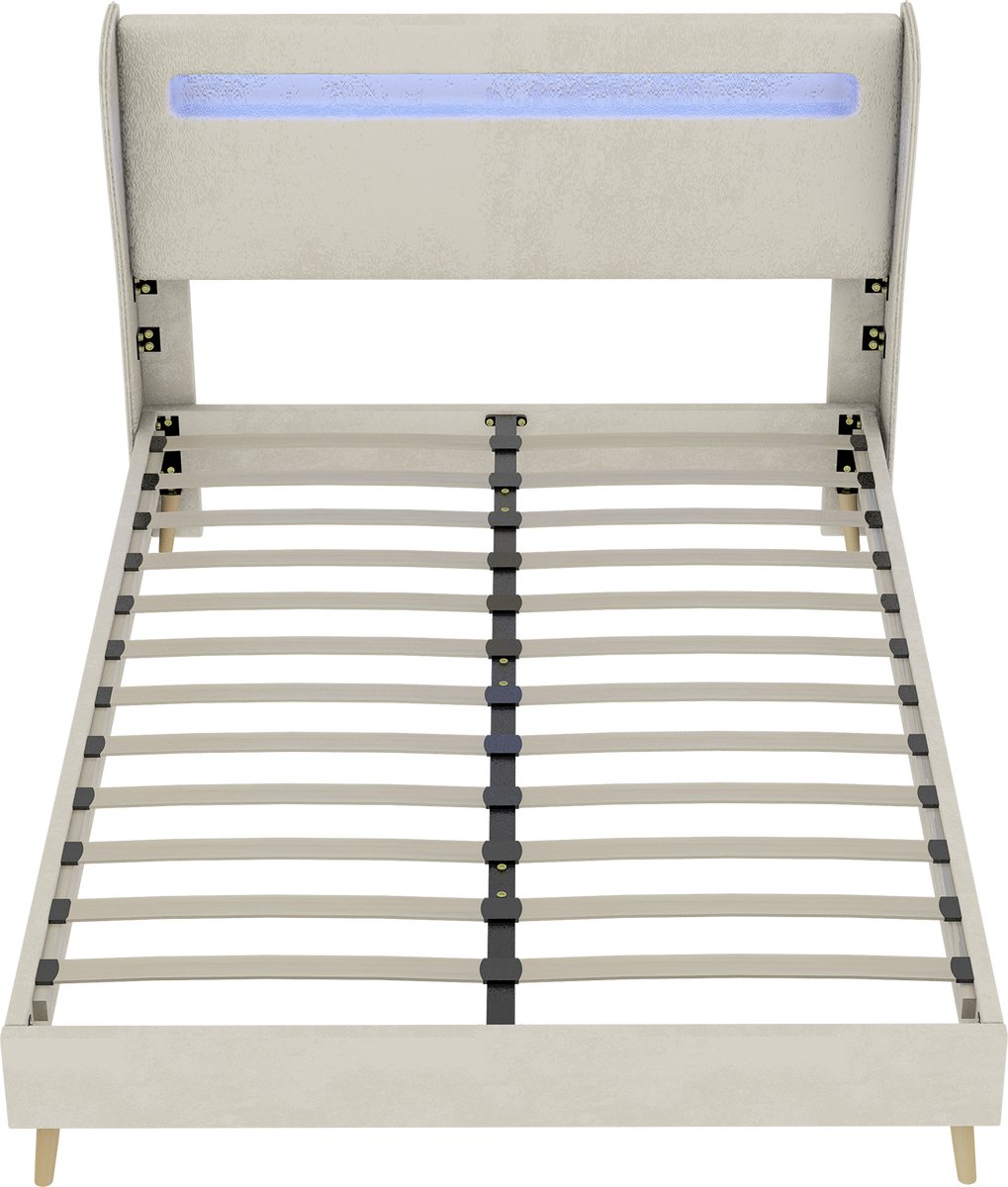 COVREO Bedframe 140x200 cm Beige, LED-hoofdbord, zonder matras