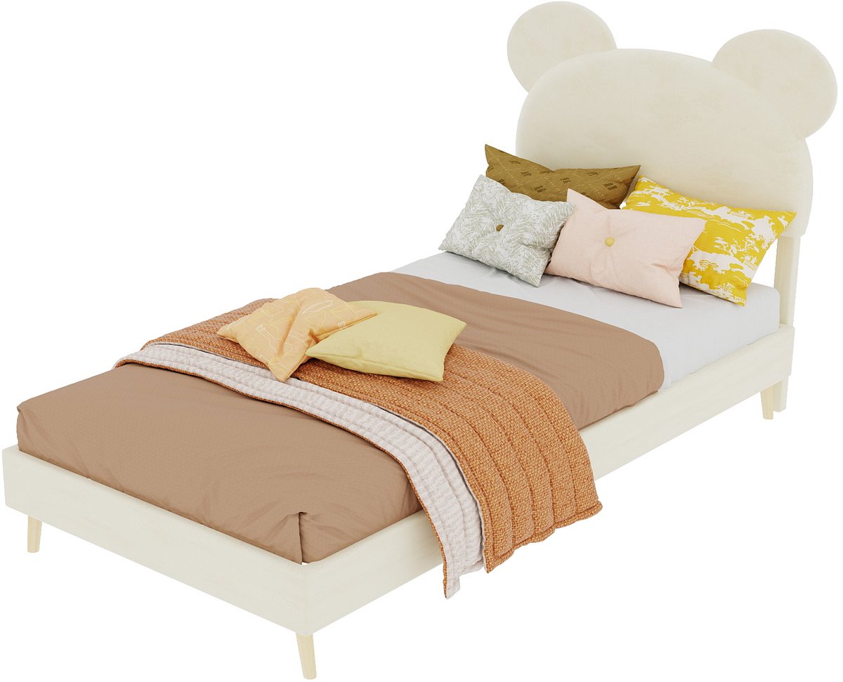 COVREO Bedframe 90x200 cm - beige, bekleed, kinderbed, zonder matras
