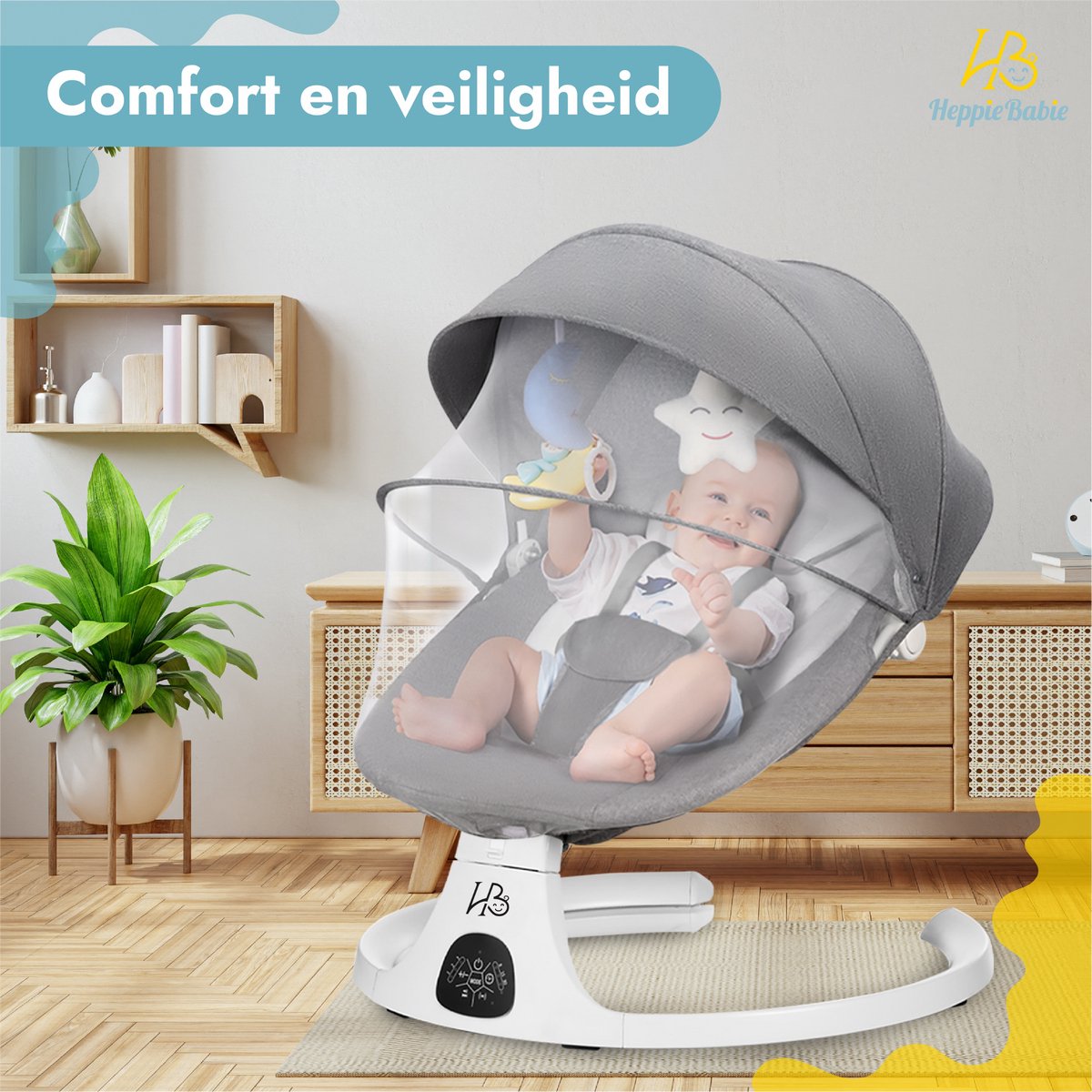 HeppieBabie Elektrische Wipstoel - Muziek en Swing Opties - 5 Punts Gordel - Babyschommel- Schommelstoel - Baby Swing - Met Ebook — afbeelding 10