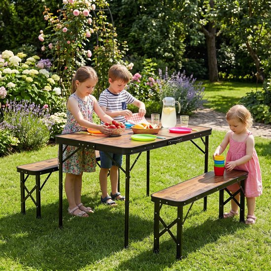 Springos Picknick Tafel Met Bankjes - Campingtafel - Campingset - Biertafel - Horeca -Tafel - Bankjes - Opvouwbaar - Bruin - 90 x 60 x 70 cm — afbeelding 4