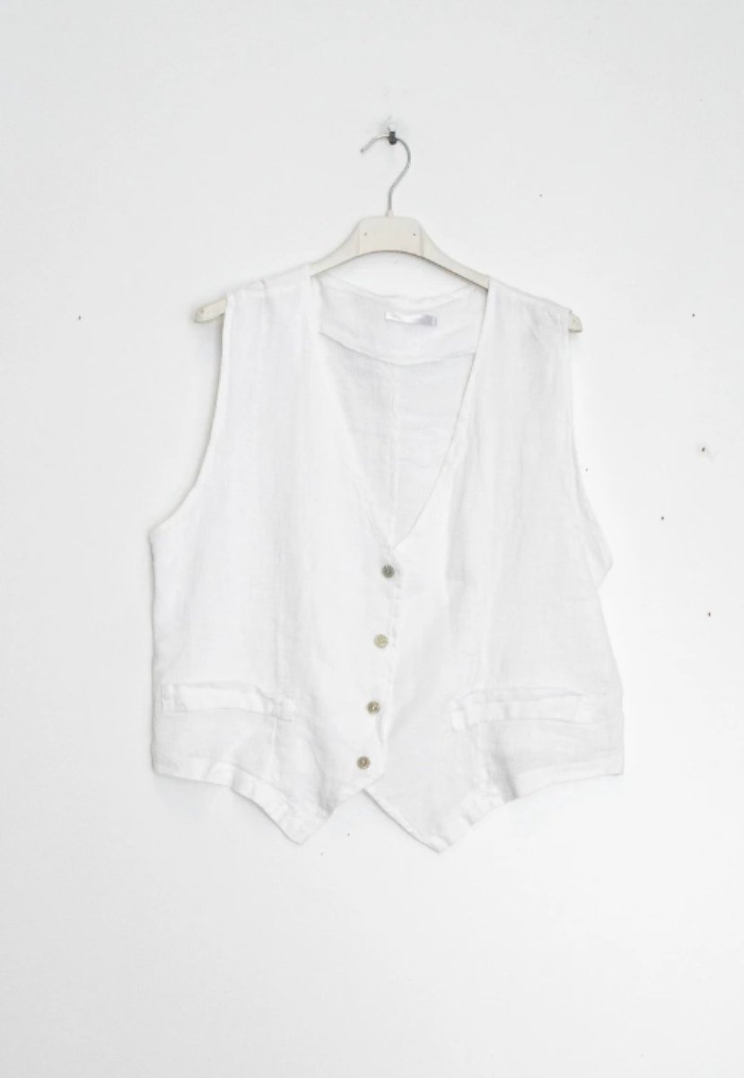 Mouwloos linnen vest - Elegante V-hals en een comfortabele stijl - kleur WIT - maat 38-40