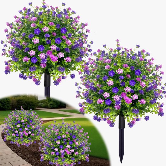 Foto: Uv bestendige kunstbloemen voor buiten kunstplanten met uitneembare pinnen diy decoratie kunstmatige bloem decoratie geschikt voor tuin veranda plastic planten geschikt voor binnen en buiten groen gemengde bloemkleuren 2 stuks