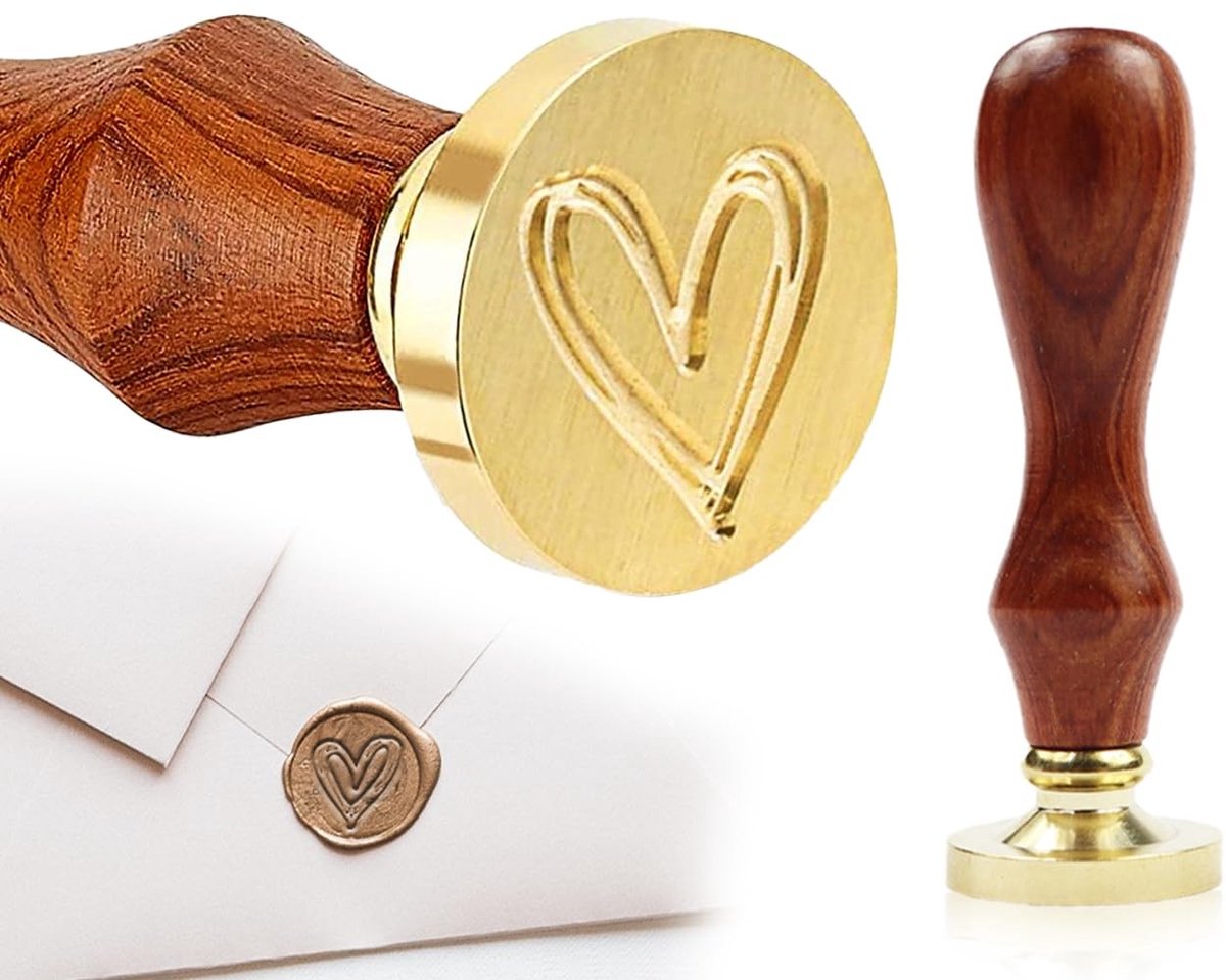 Dailygoods- Zegelstempel Hartvormig - Draagbare Waxzegelstempel - Messingkop - Perenhouten Handvat - Hoogwaardig Materiaal - Romantische Touch - Waszegel