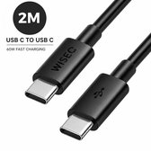 Zwarte 2M USB C naar USB C kabel met 60W snelladen.
