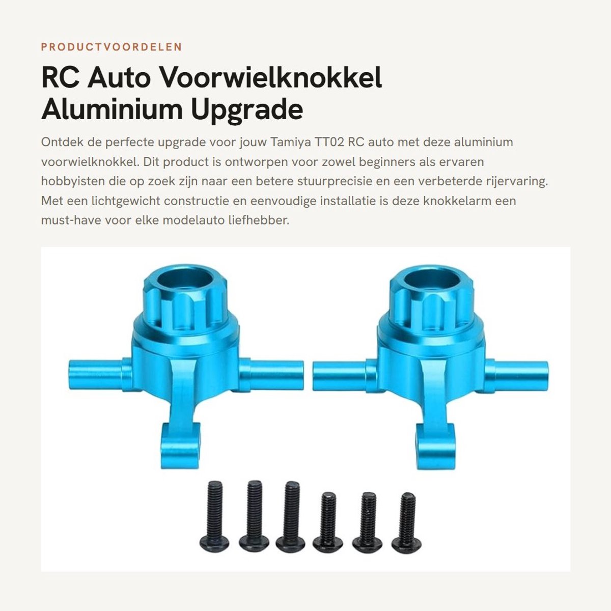 Dailygoods- Knuckle Arm Lichtgewicht - Aluminium Knuckle Arm - Stuurcup - Upgrade Onderdelen - Eenvoudige Installatie - Compatibel met Tamiya TT02 - Rc Auto Onderdelen