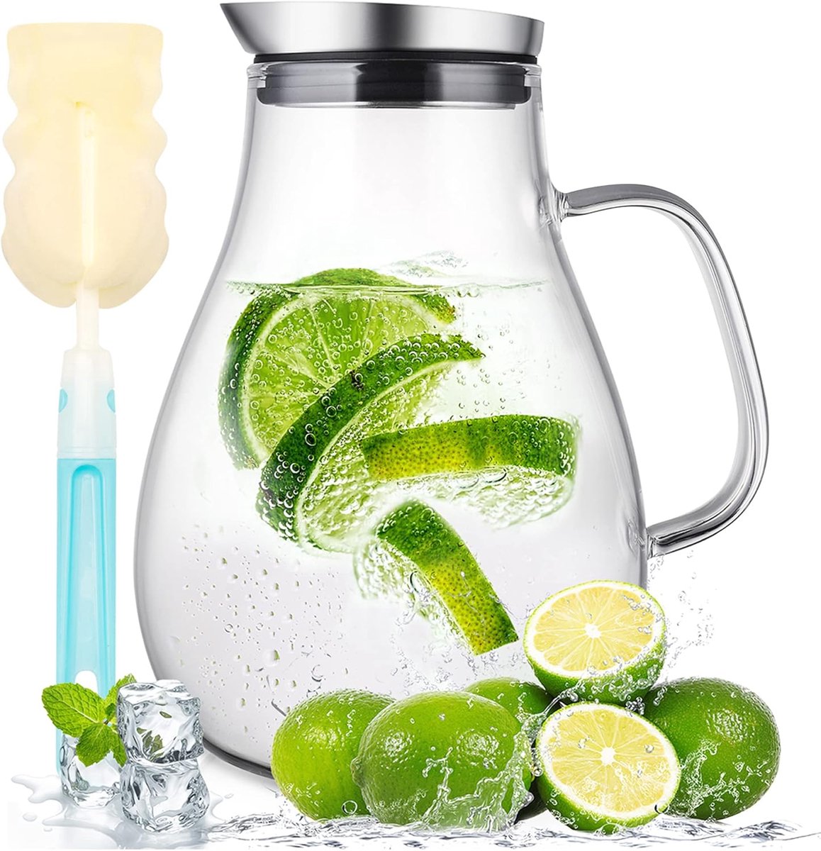 2 Liter 70 Unzen Glas Karaffe Krug mit Deckel und Auslauf, Wasserkaraffe, Eistee Krug, Saft Krug, für hausgemachte Getränke/Eistee/Milch/Kaffee/Wein