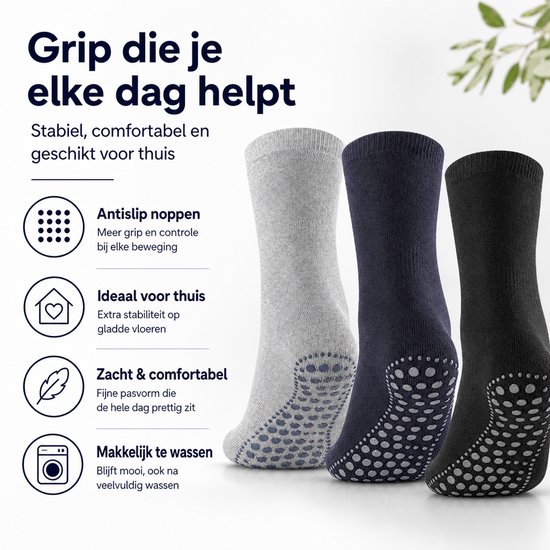 Malinsi® Sokken Antislip 3-Pack - 3 Paar Noppen Design maat 42-46 - Huissokken Dames en Heren anti slip - Gripsokken voor Yoga Pilates Ballerina Ballet - Fietssokken Wielrensokken Fiets tennissokken & Voetbal
