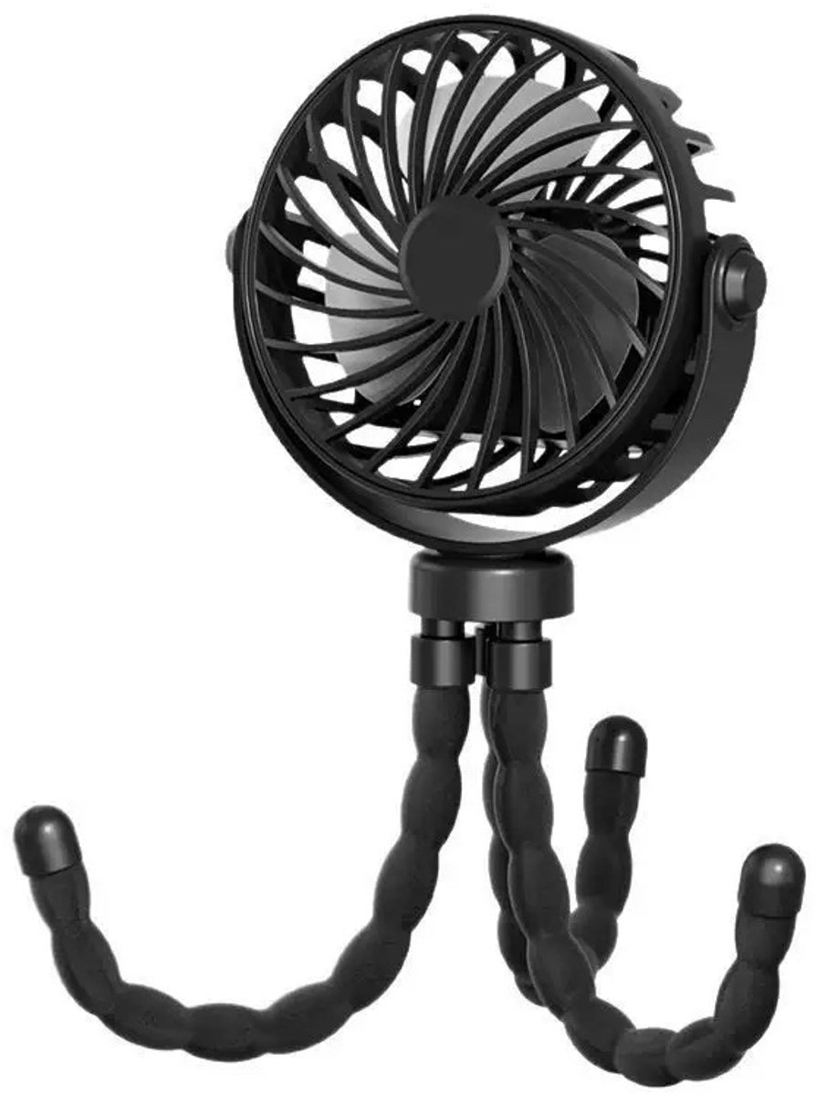 USB-oplaadbare ventilator, mini-ventilator met flexibele driepoot, 360° draaibaar, 3 snelheidsinstellingen voor op reis, stoel, slaapkamer (zwart)