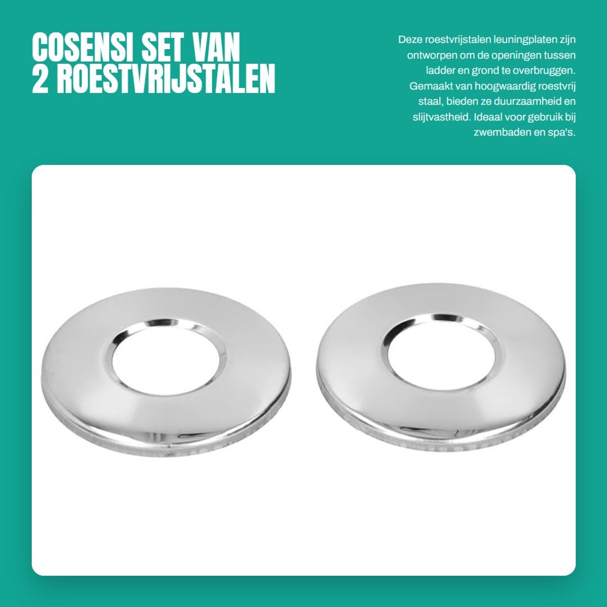 Dailygoods- Leuningplaat Roestvrij Staal - Vervangende Onderdelen - Set van 2 - Hoogwaardige Duurzaamheid - Geschikt voor Ladderpijpen 5 cm - Zwembadladder