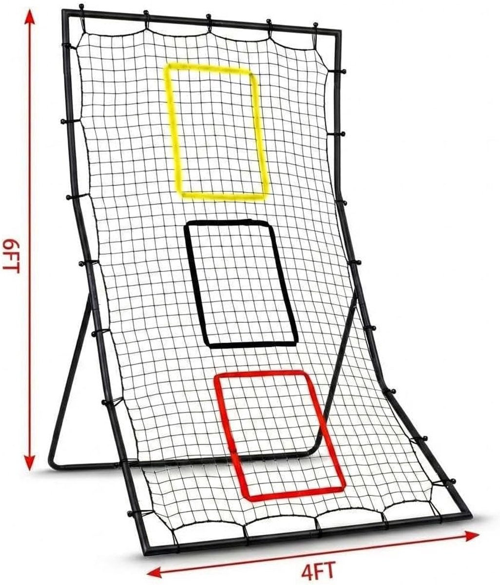 Honkbal- en softbalreboundnet 182x121,9x60 cm, zwart werpnet met 3 doelzones, reboundbord voor werp- en verdedigingstraining