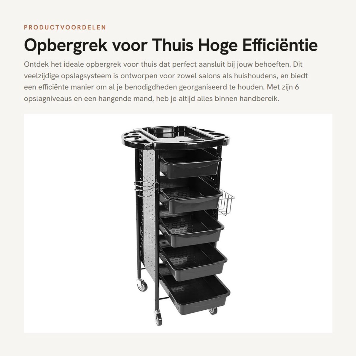 Dailygoods- Opbergrek Hoge Efficiëntie - Opbergrek met Wielen - Opbergrek voor Thuis - Opbergrek met 6 Niveaus - Betrouwbaar Opslagsysteem - Stille PVC-Wielen - Opbergwagen