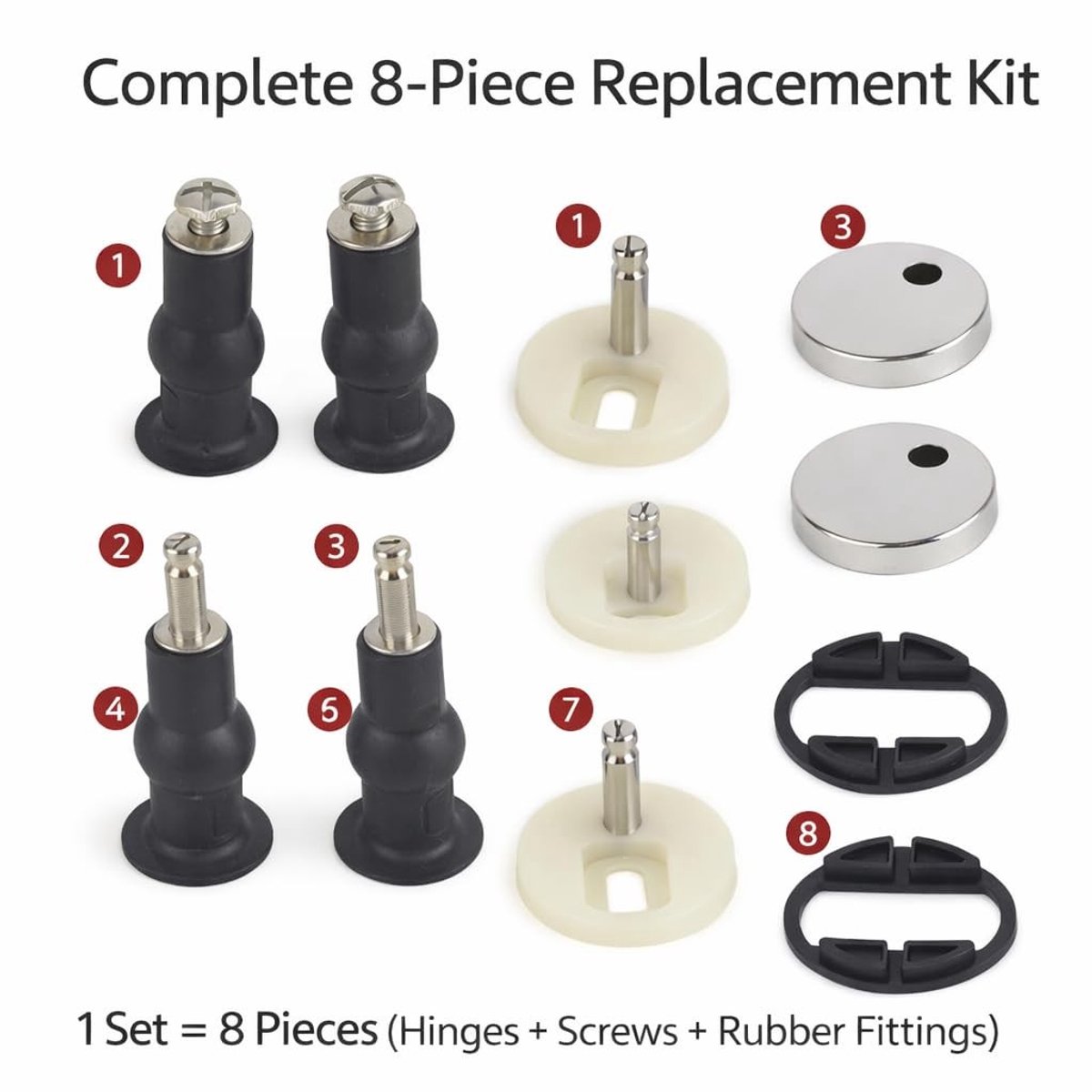 Dailygoods- Toiletzitting Scharnieren Upgrade - Scharnieren - Bevestigingsmateriaal - Rubber Set - Roestvrij Stalen Schroeven - Eenvoudige Vervanging - Toiletzitting Bevestigingsset