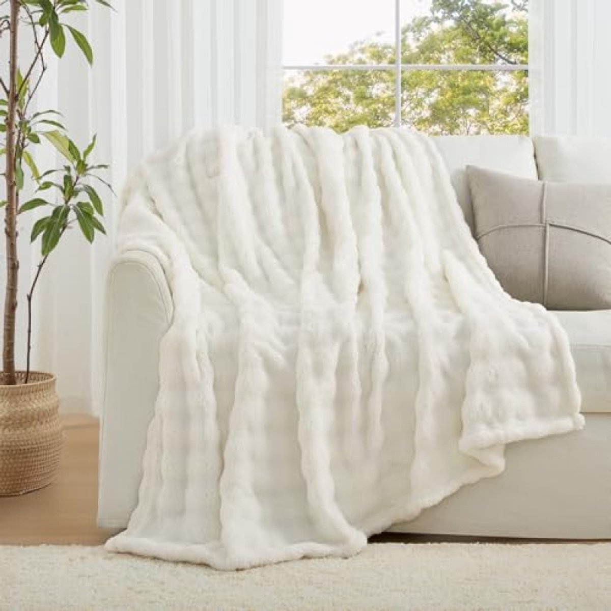 Osamix Bankovertrek Groot Formaat - Fleece met Noppen - 150 x 200 cm - Wit - Ultrazachte Plaid voor Bank en Auto